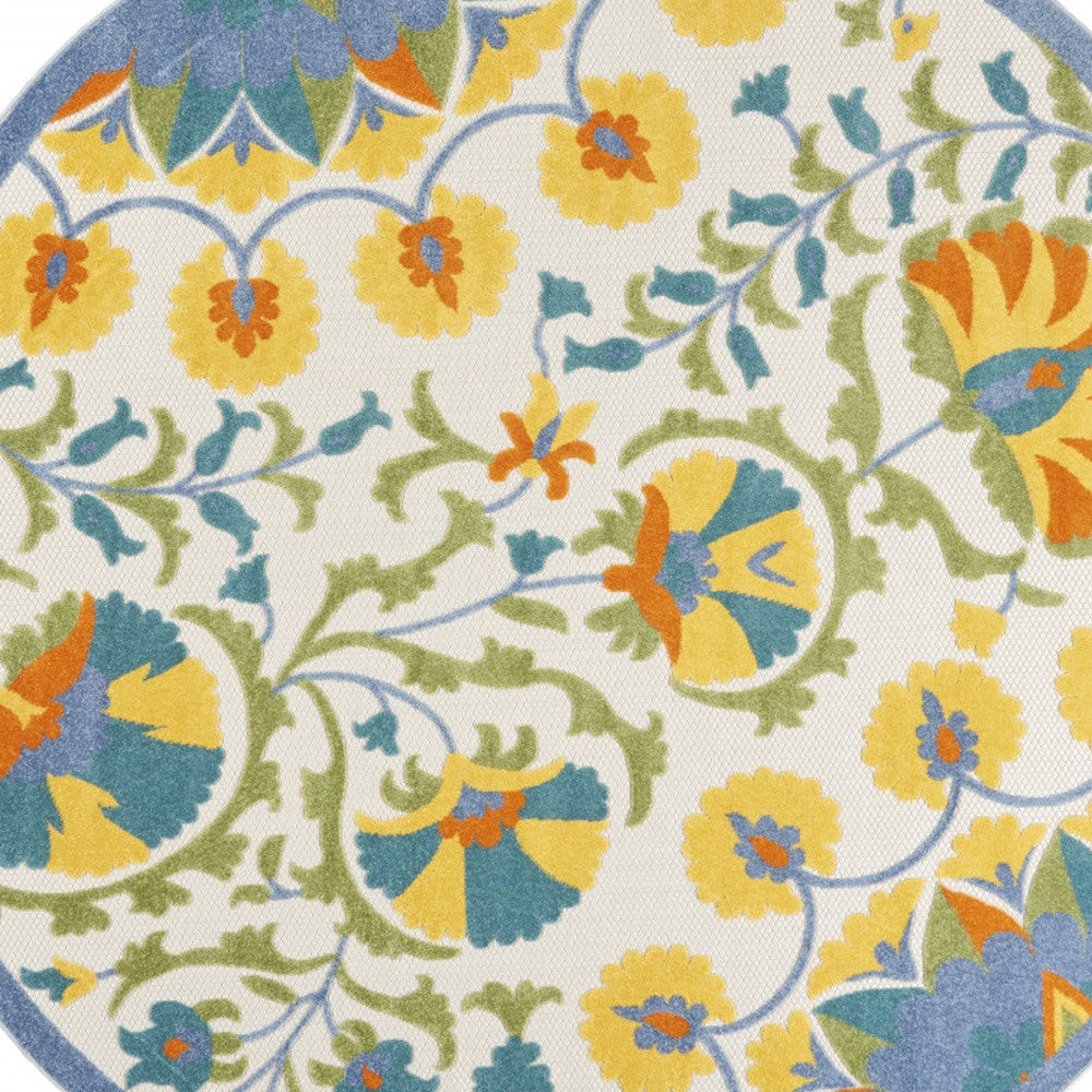 8' X 8' Blue And Yellow Round Indoor Outdoor Area Rug - Outdoor