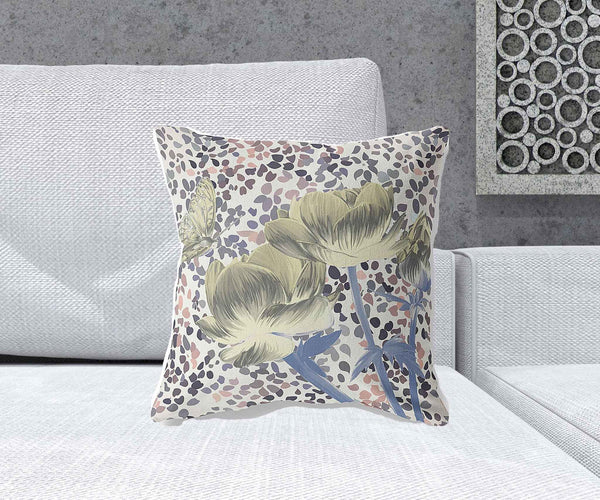 18" x 18" Blue and Yellow Butterfly Blown Seam Floral Indoor Outdoor Throw Pillow