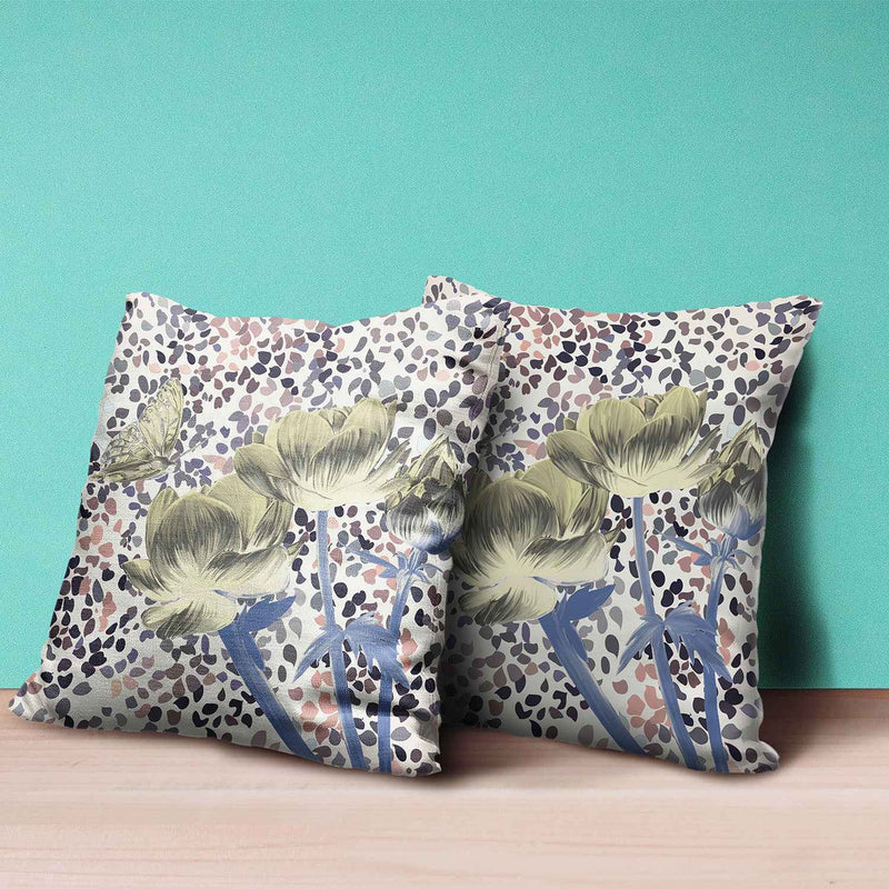 18" x 18" Blue and Yellow Butterfly Blown Seam Floral Indoor Outdoor Throw Pillow