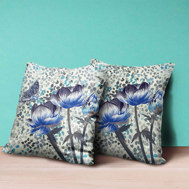 16" x 16" Indigo Butterfly Blown Seam Floral Indoor Outdoor Throw Pillow