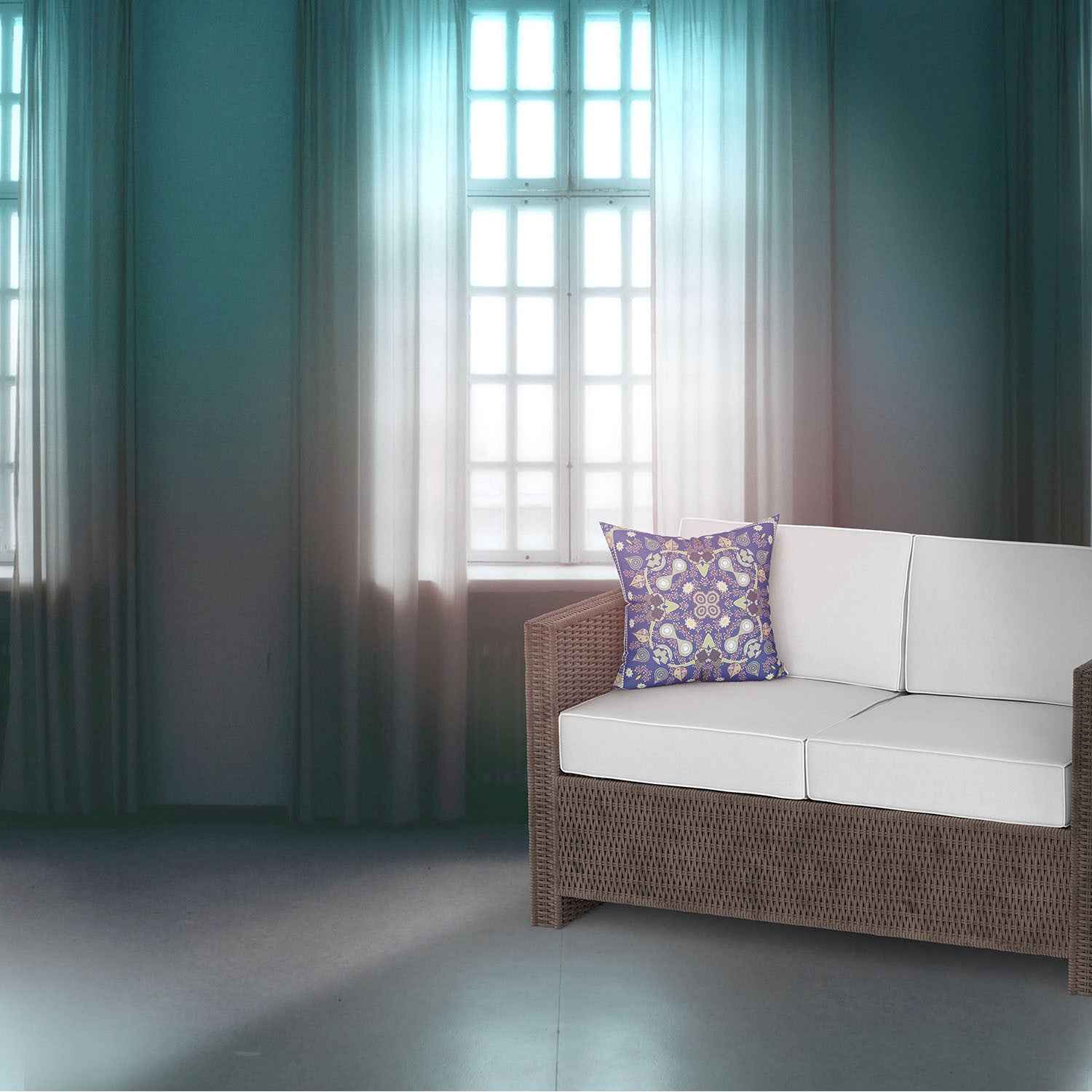 18" X 18" Midnight Green Blown Seam Floral Indoor Outdoor Throw Pillow