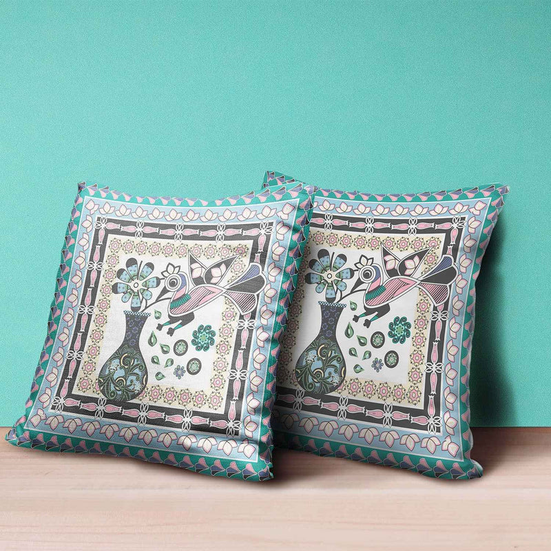 16" x 16" Gray Peacock Blown Seam Floral Indoor Outdoor Throw Pillow