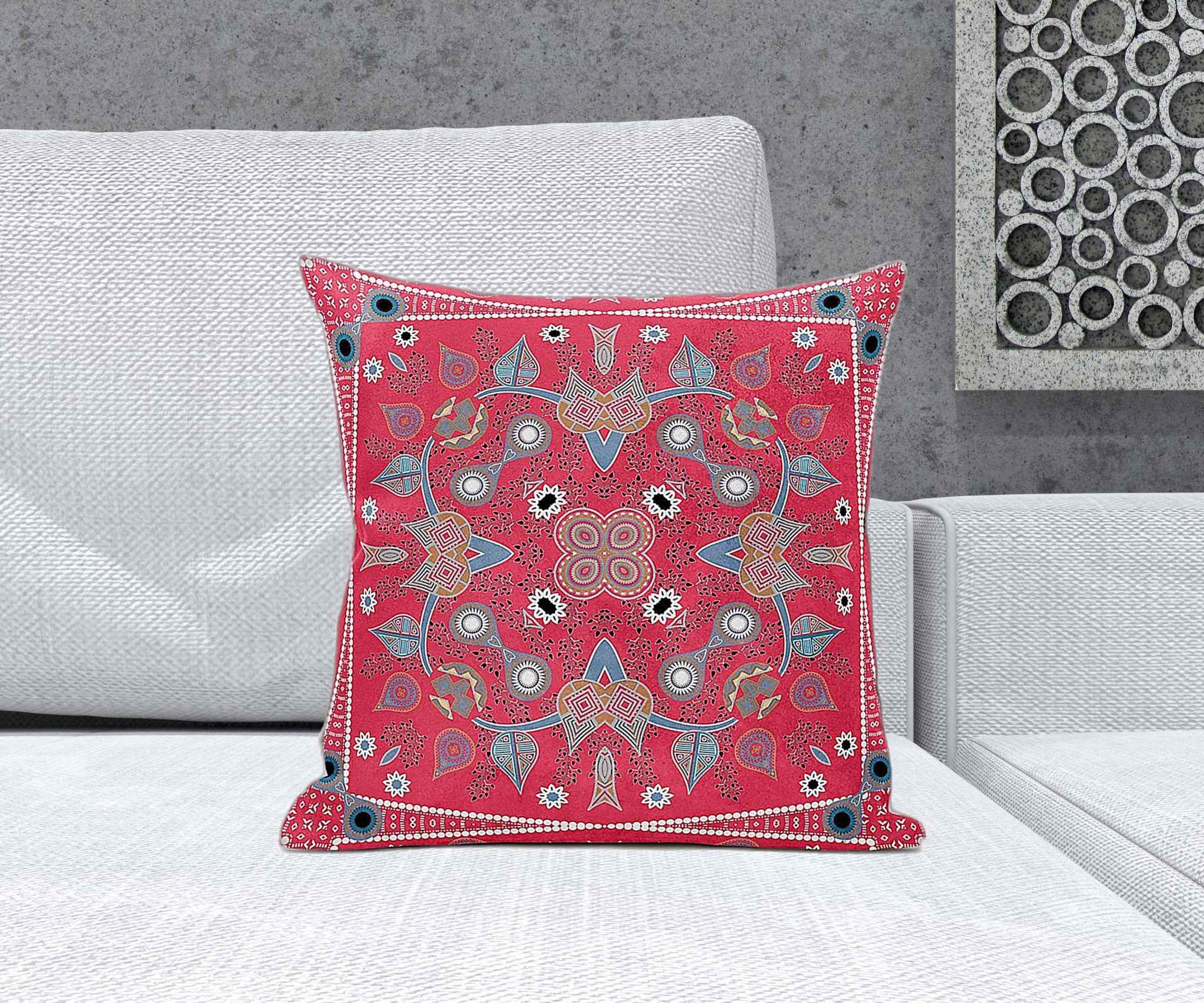 18" x 18" Red Blown Seam Paisley Indoor Outdoor Throw Pillow