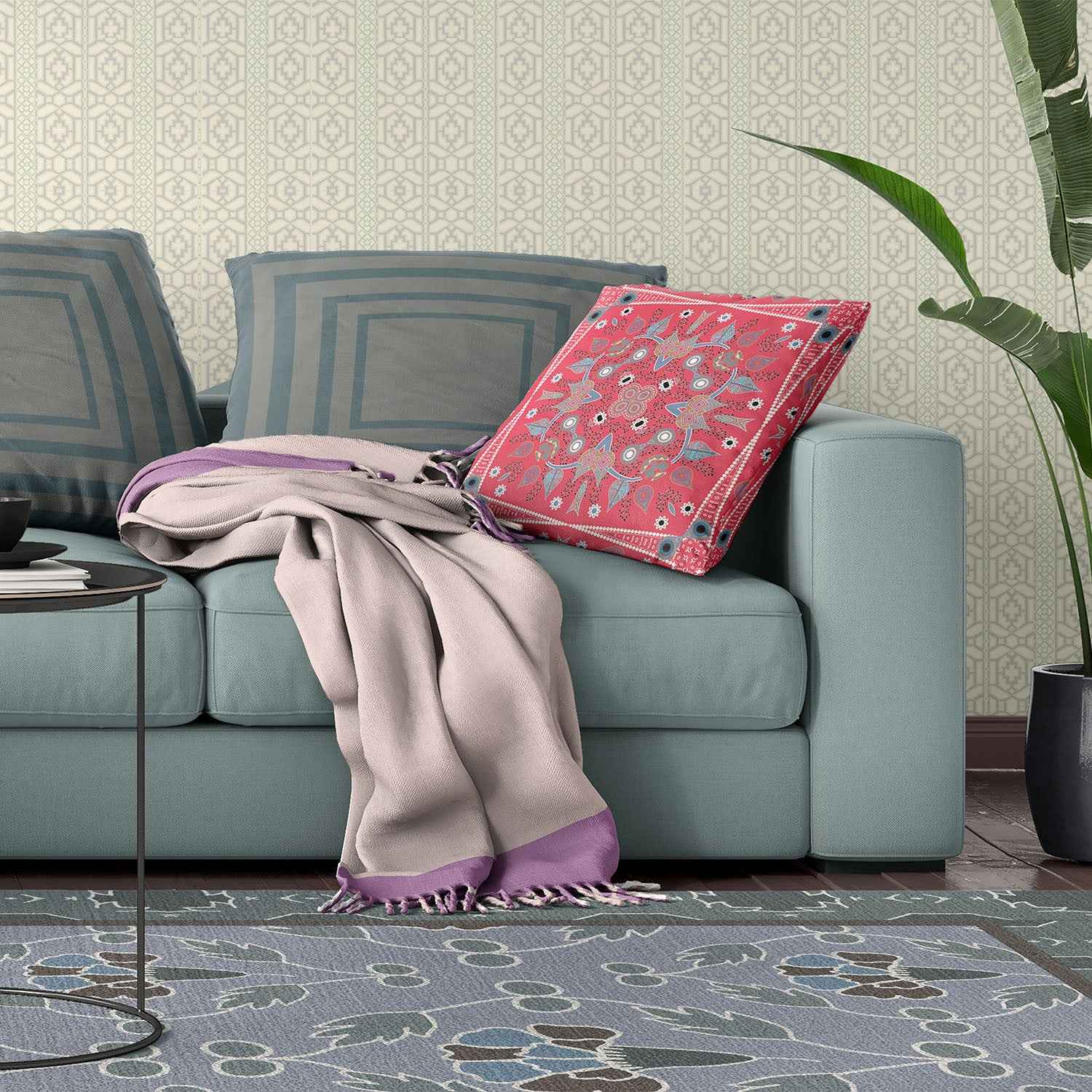 18" x 18" Red Blown Seam Paisley Indoor Outdoor Throw Pillow