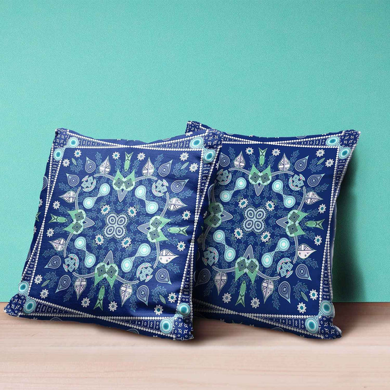 16" x 16" Midnight Blue Blown Seam Paisley Indoor Outdoor Throw Pillow