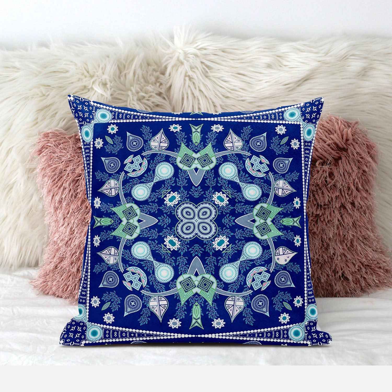 16" x 16" Midnight Blue Blown Seam Paisley Indoor Outdoor Throw Pillow