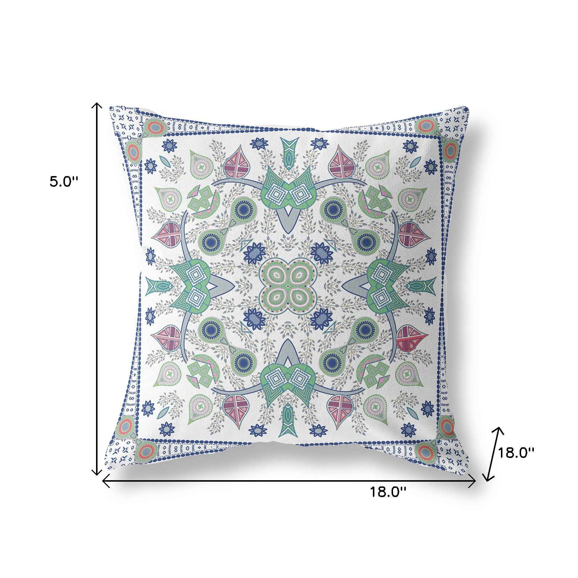 18" x 18" Off White Blown Seam Floral Indoor Outdoor Throw Pillow