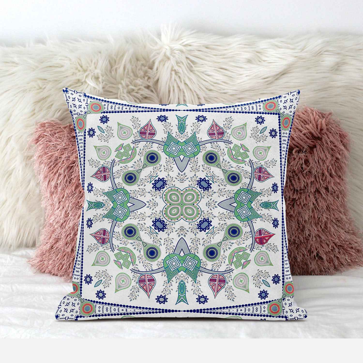 18" x 18" Off White Blown Seam Floral Indoor Outdoor Throw Pillow