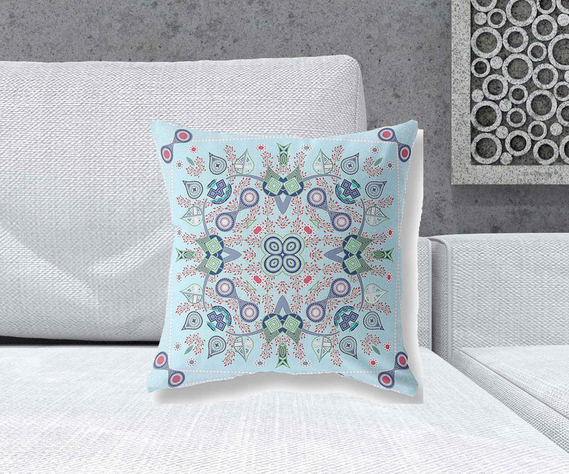 18" x 18" Light Blue Blown Seam Paisley Indoor Outdoor Throw Pillow