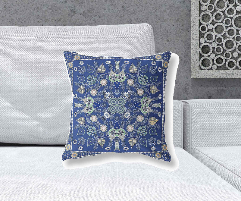 18" X 18" Midnight White Blown Seam Floral Indoor Outdoor Throw Pillow