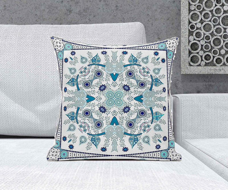 20" x 20" Blue and White Blown Seam Paisley Indoor Outdoor Throw Pillow