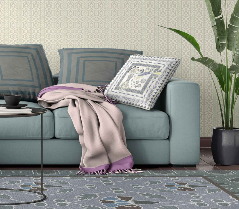 20" X 20" Gray and White Peacock Blown Seam Floral Indoor Outdoor Throw Pillow