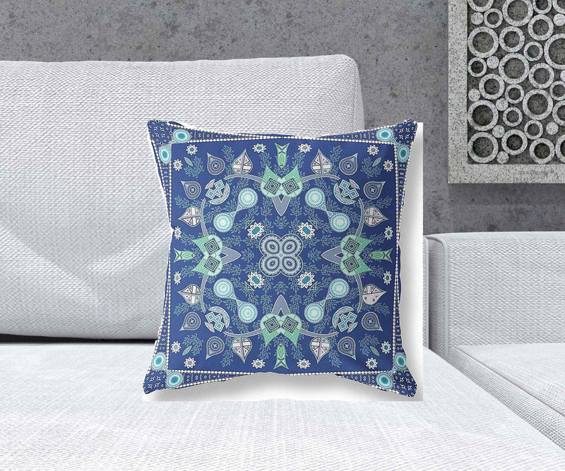 18" x 18" Midnight Blue Blown Seam Paisley Indoor Outdoor Throw Pillow