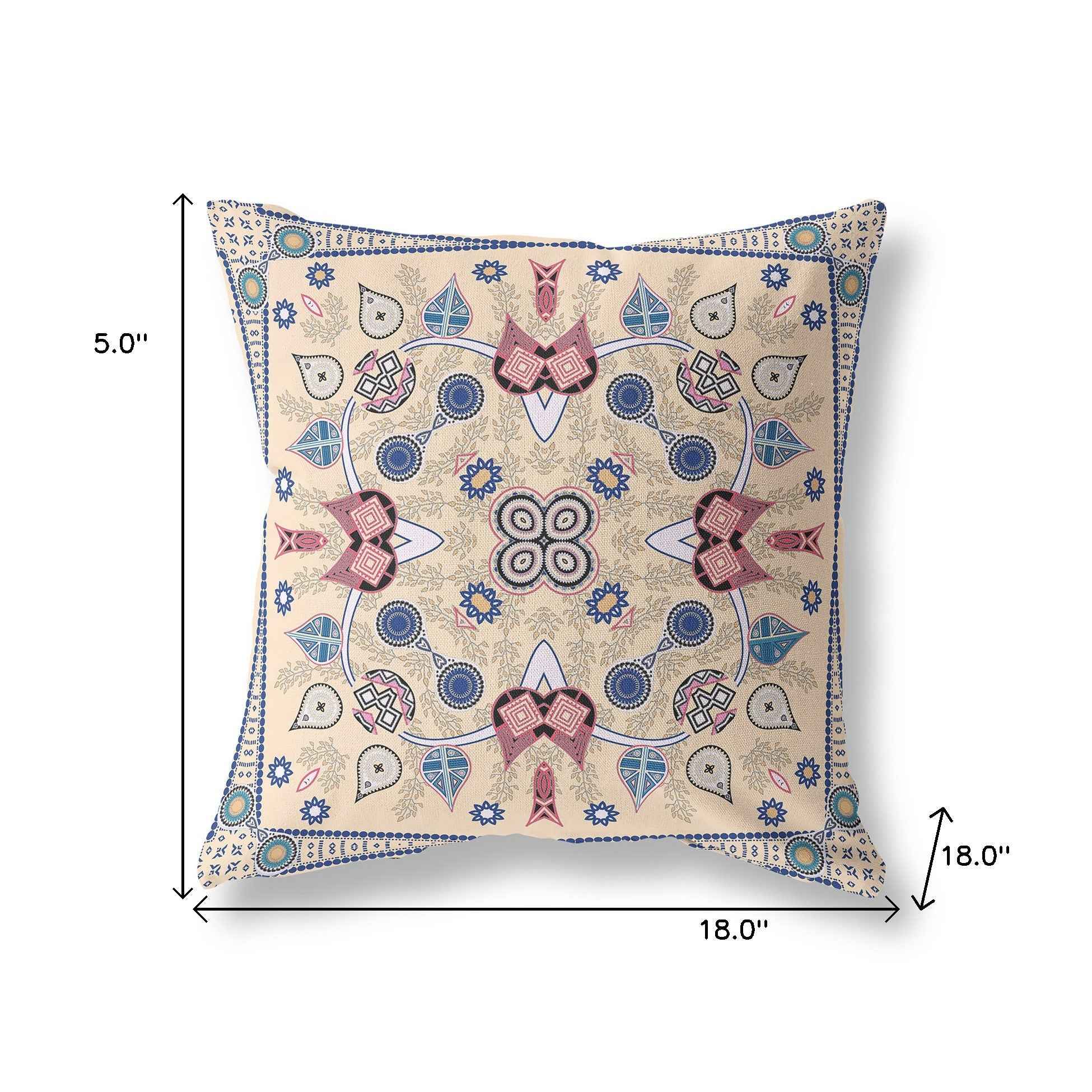 18" x 18" Beige Blown Seam Paisley Indoor Outdoor Throw Pillow