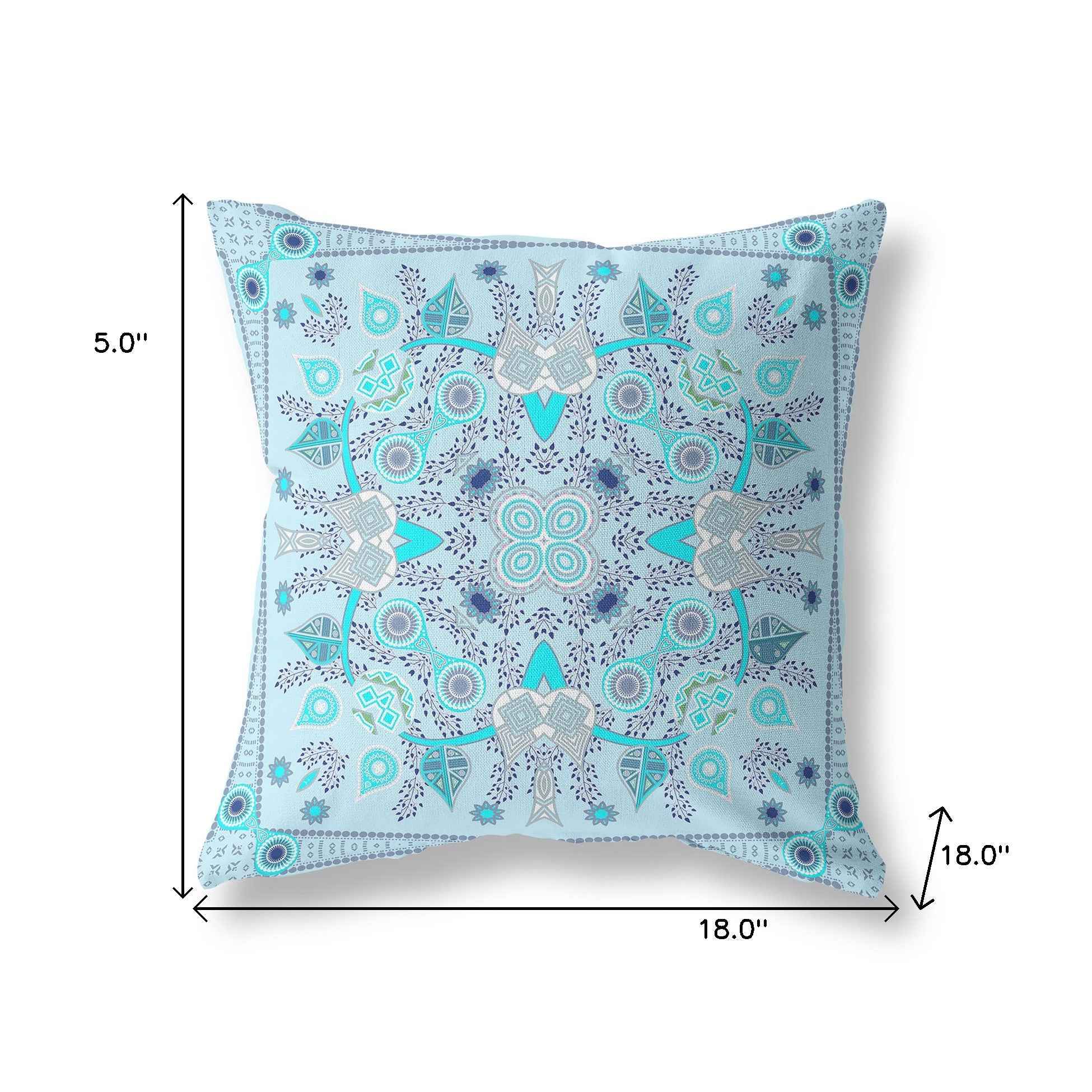 18" X 18" Light Grey Blown Seam Floral Indoor Outdoor Throw Pillow