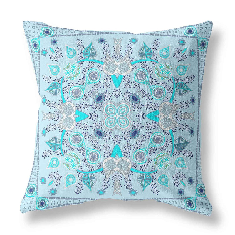 18" X 18" Light Grey Blown Seam Floral Indoor Outdoor Throw Pillow