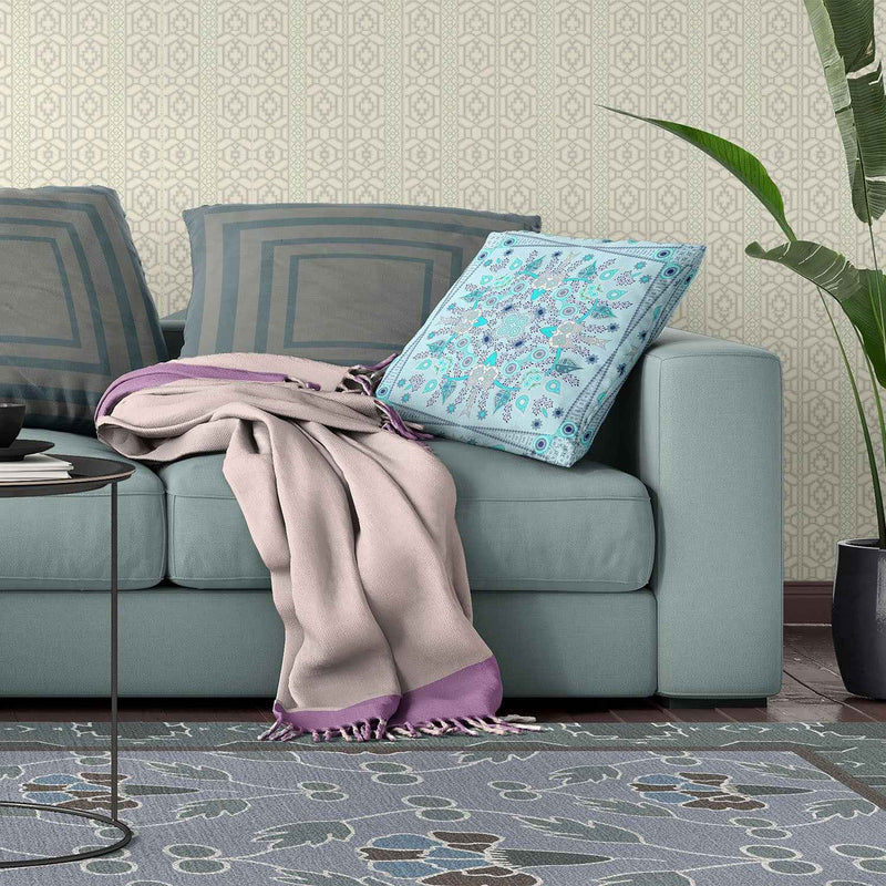 18" X 18" Light Grey Blown Seam Floral Indoor Outdoor Throw Pillow