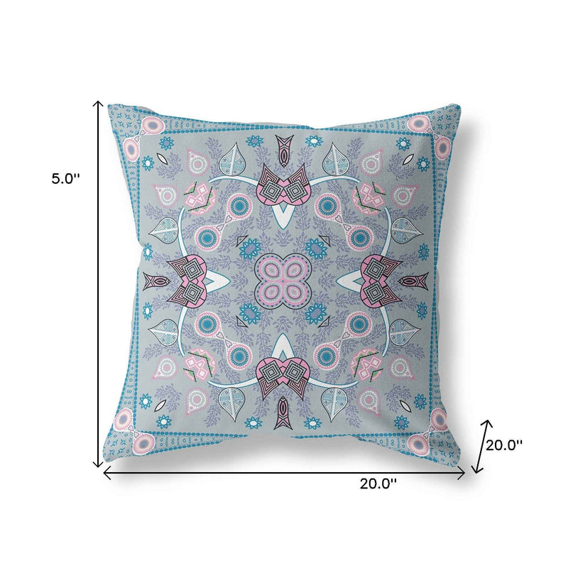 20" X 20" Grey And Pink Blown Seam Floral Indoor Outdoor Throw Pillow