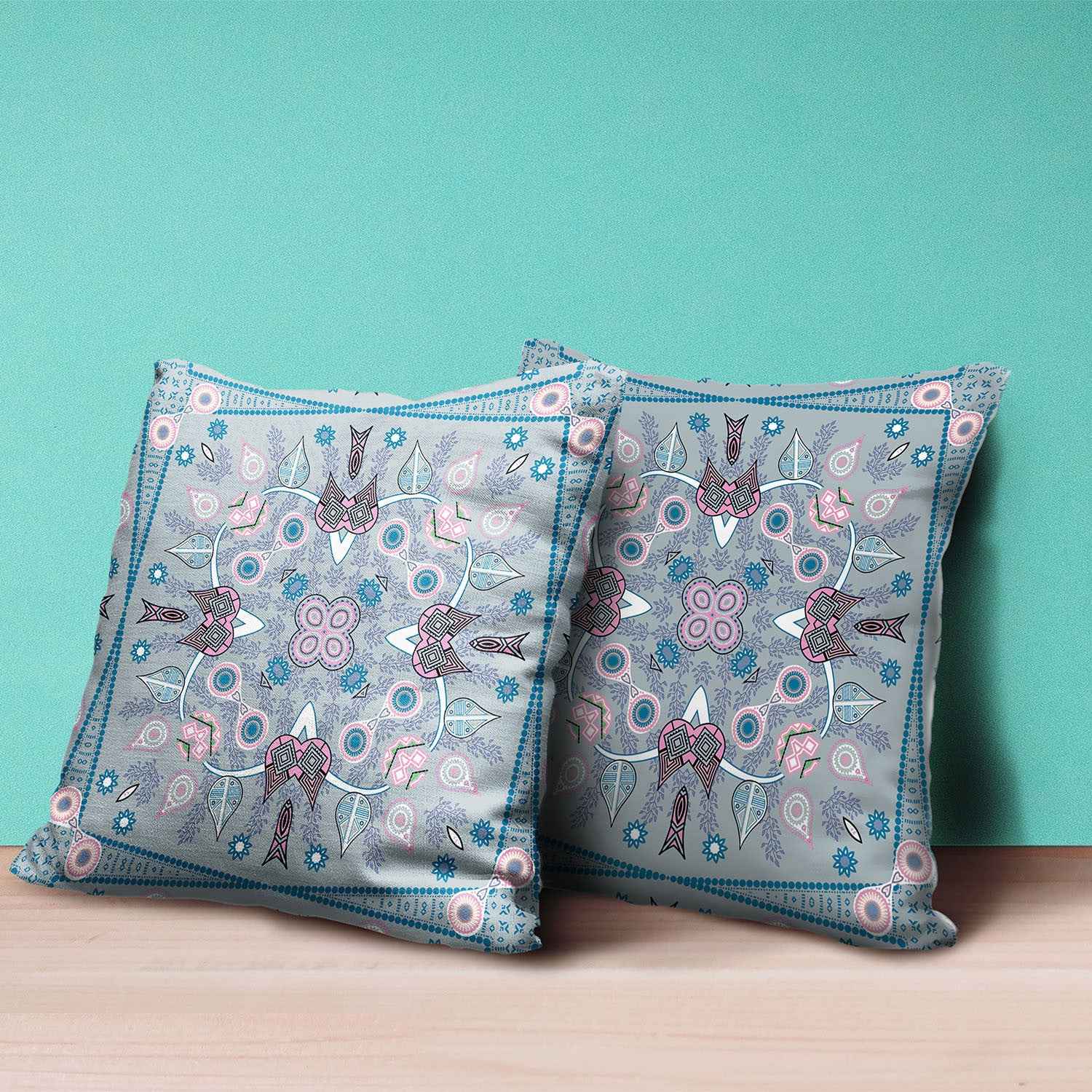 20" X 20" Grey And Pink Blown Seam Floral Indoor Outdoor Throw Pillow
