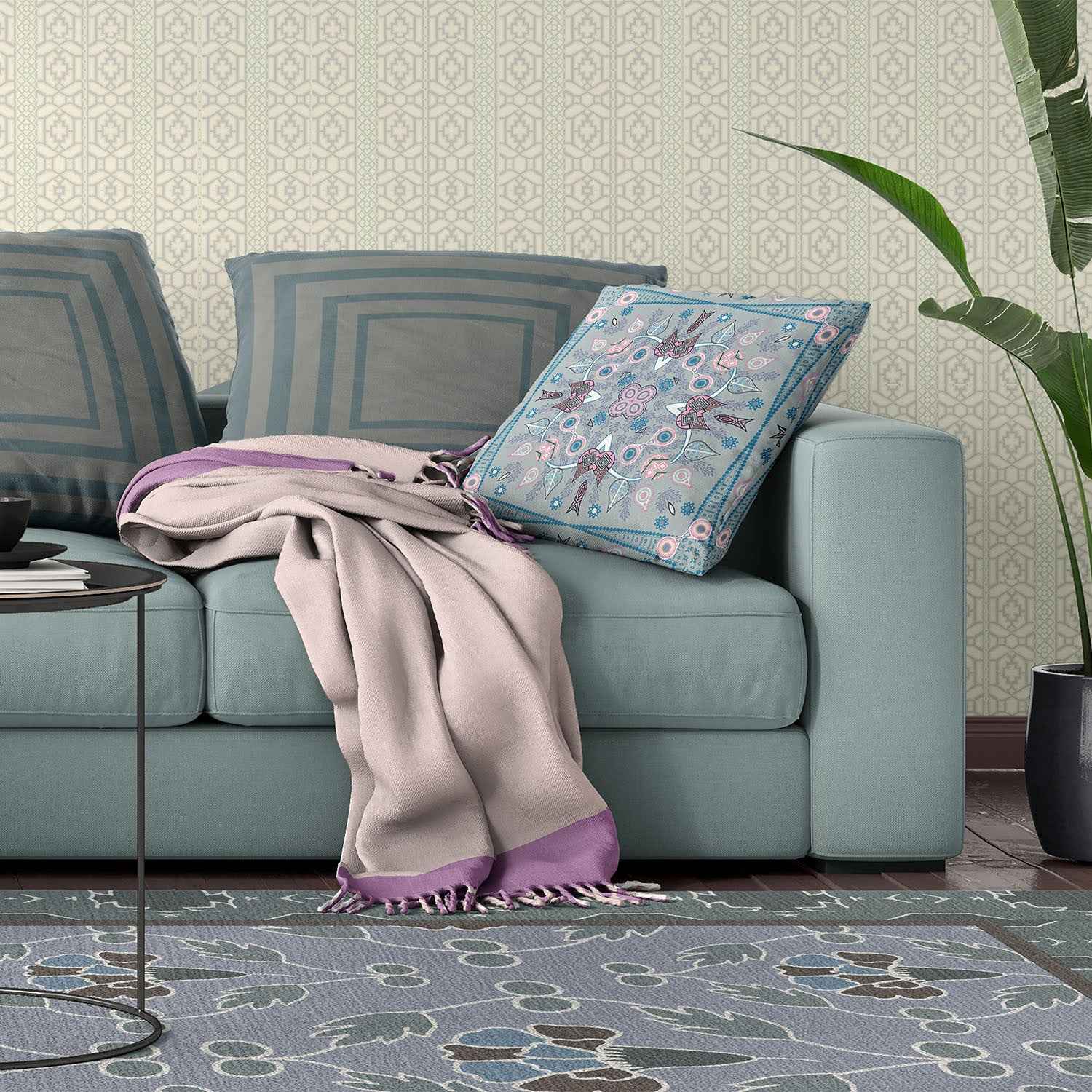 20" X 20" Grey And Pink Blown Seam Floral Indoor Outdoor Throw Pillow