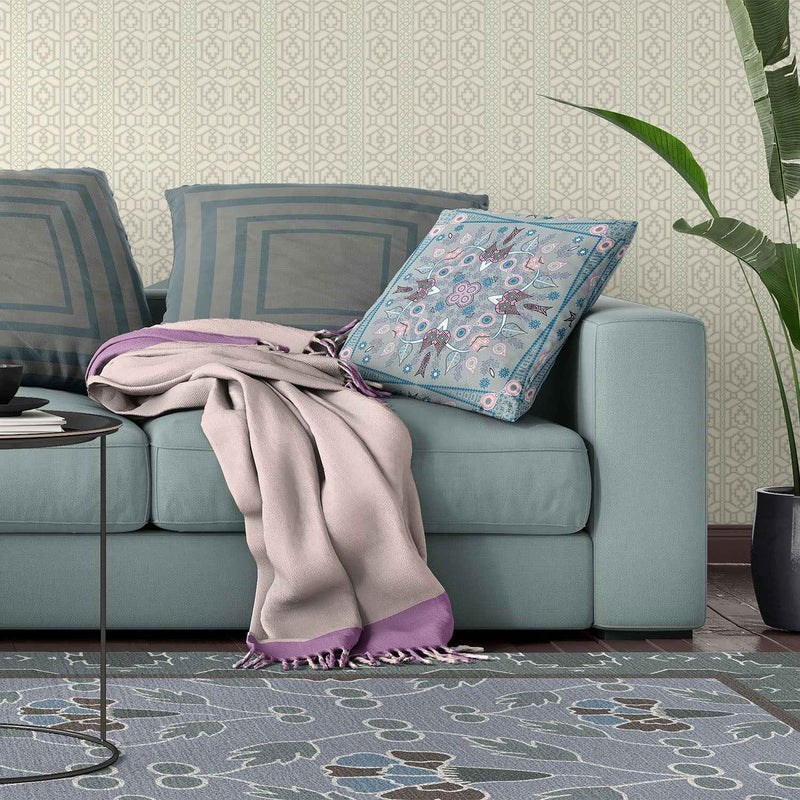 20" X 20" Grey And Pink Blown Seam Floral Indoor Outdoor Throw Pillow