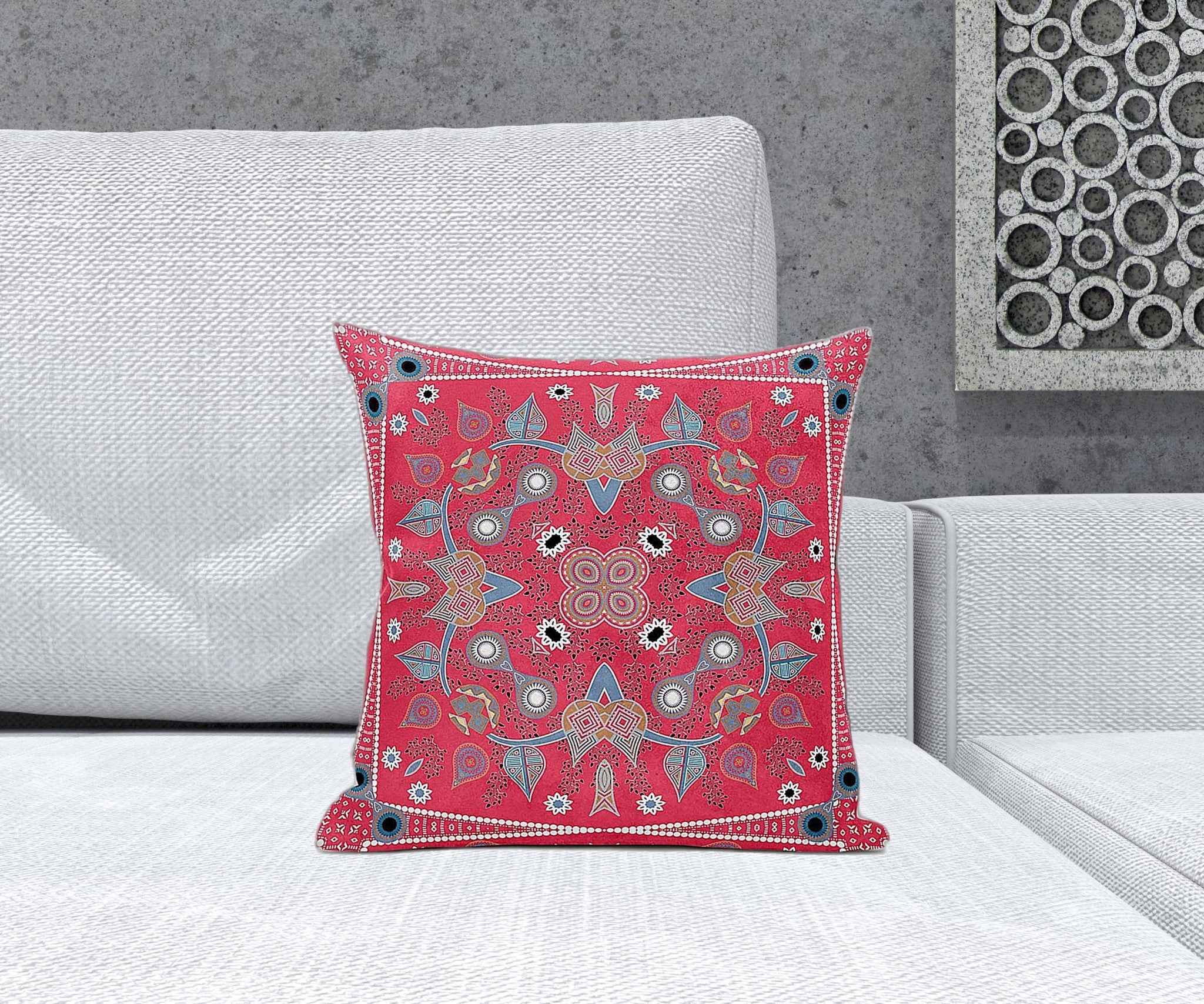 16" x 16" Red Blown Seam Paisley Indoor Outdoor Throw Pillow