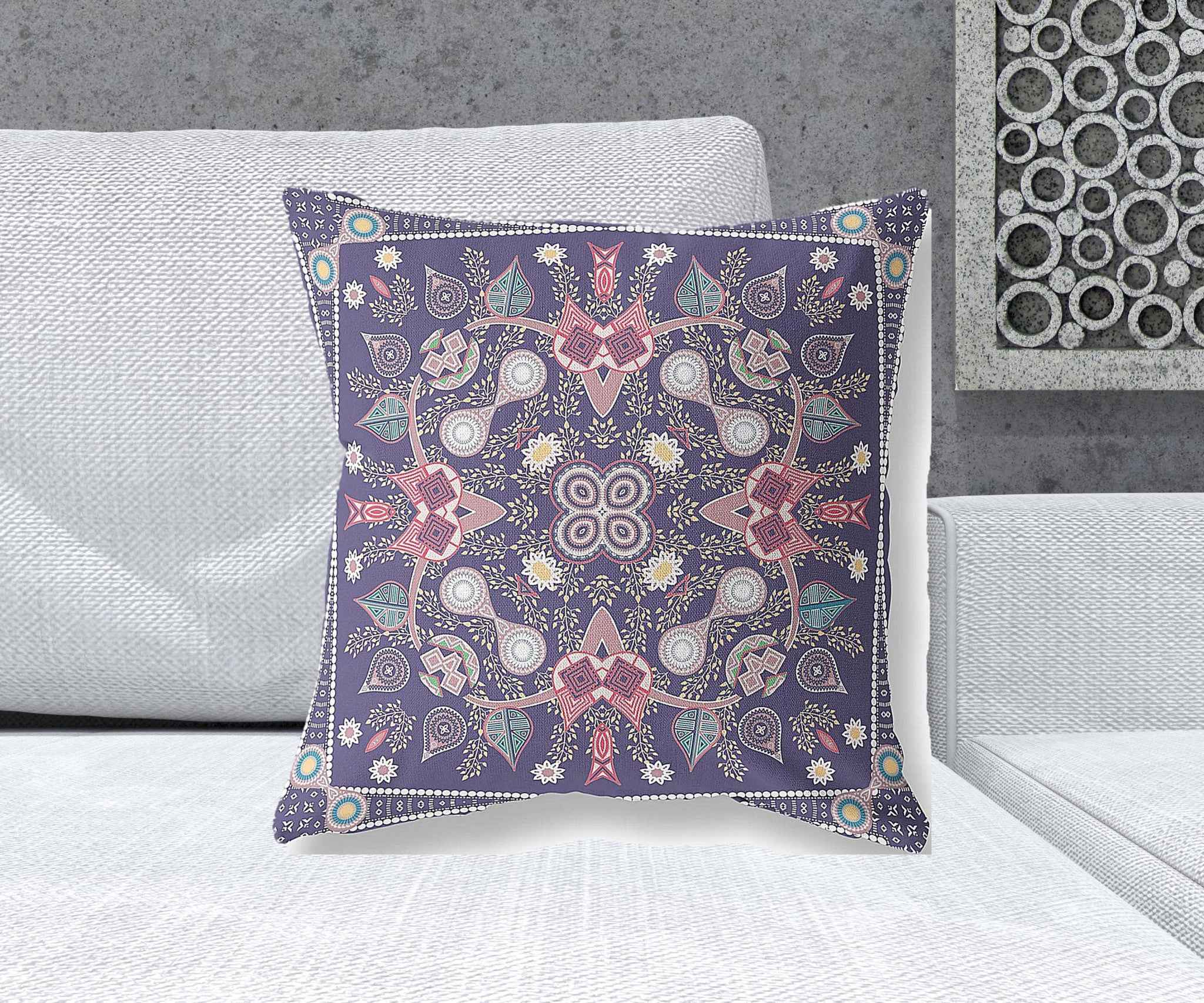 20" x 20" Purple Blown Seam Paisley Indoor Outdoor Throw Pillow