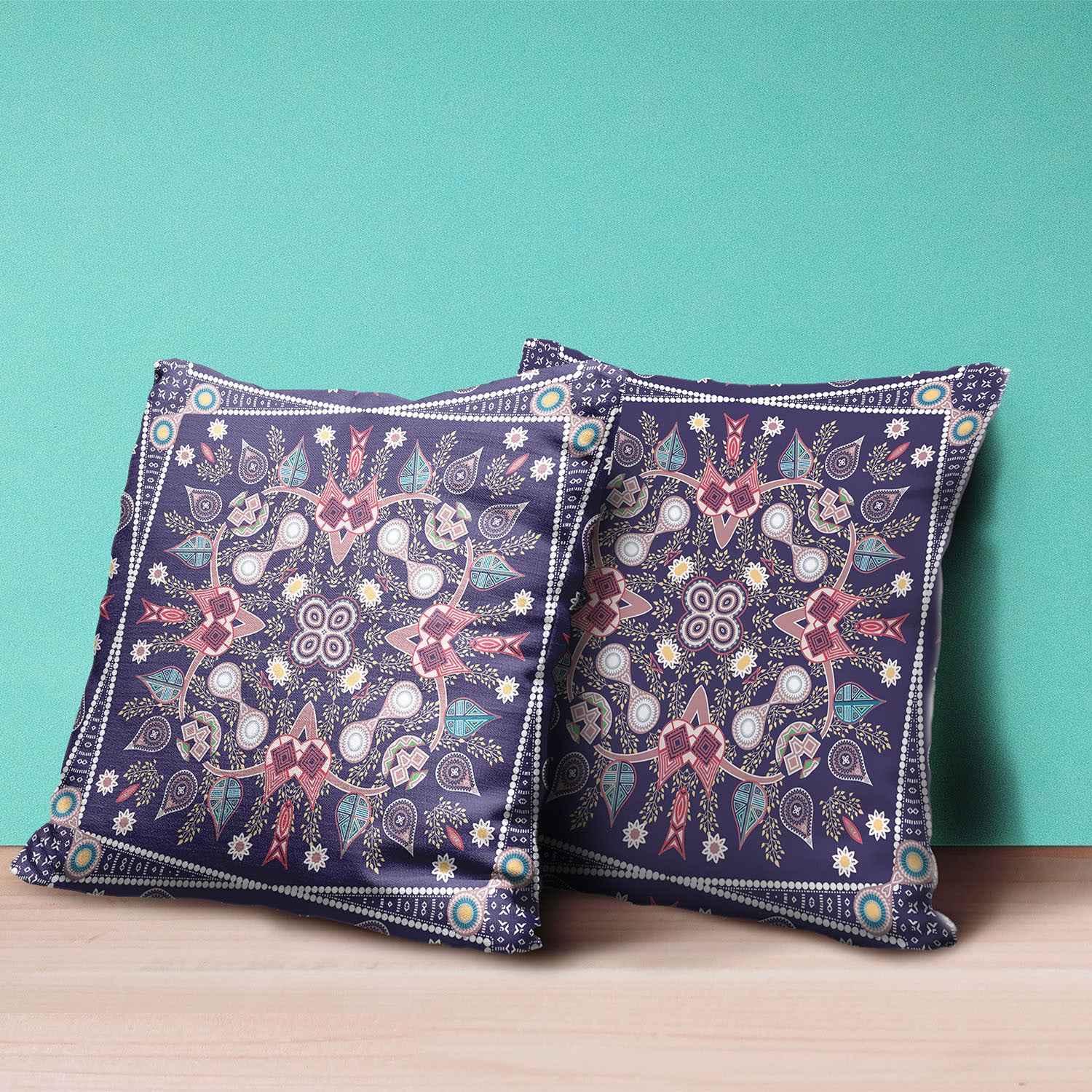 20" x 20" Purple Blown Seam Paisley Indoor Outdoor Throw Pillow