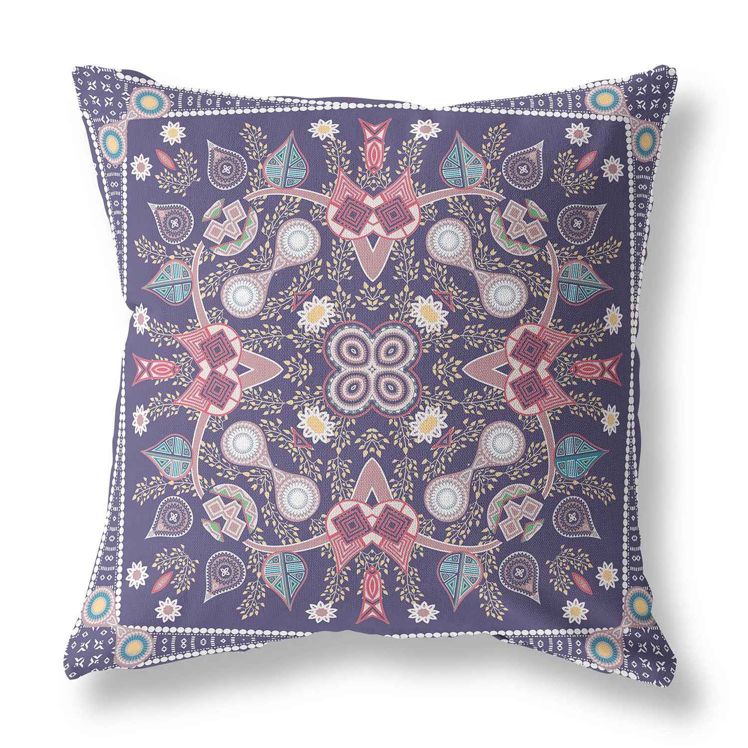 20" x 20" Purple Blown Seam Paisley Indoor Outdoor Throw Pillow
