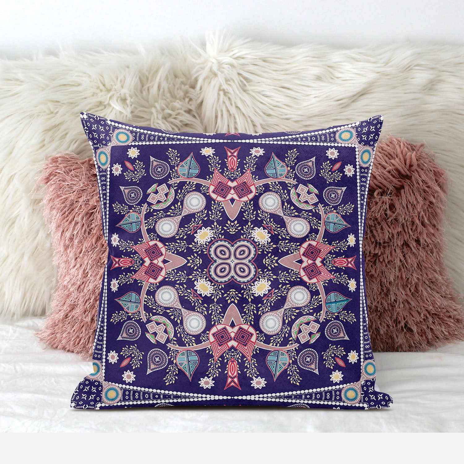 20" x 20" Purple Blown Seam Paisley Indoor Outdoor Throw Pillow