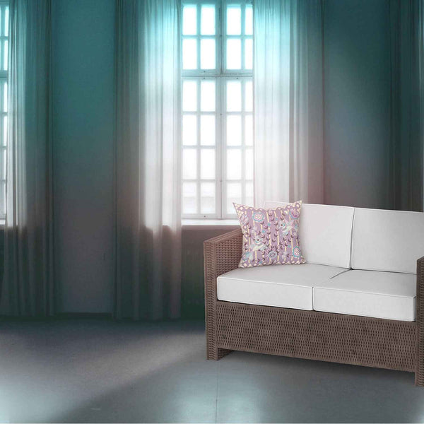 18" X 18" Muted Yellow Bird Blown Seam Floral Indoor Outdoor Throw Pillow