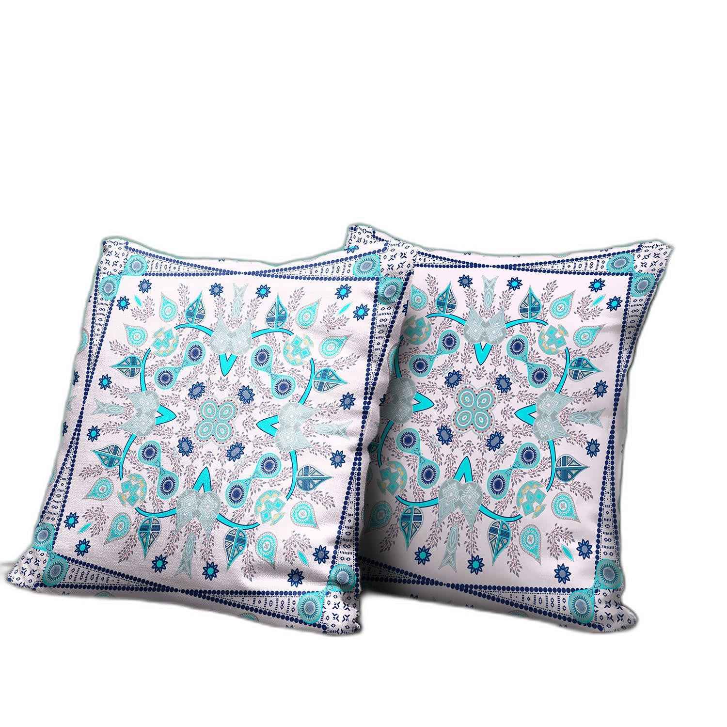 16" X 16" Light Blue Blown Seam Floral Indoor Outdoor Throw Pillow