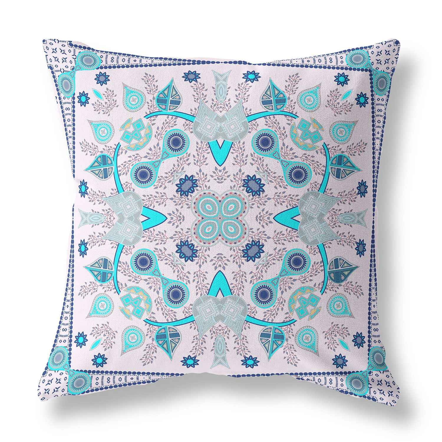 16" X 16" Light Blue Blown Seam Floral Indoor Outdoor Throw Pillow