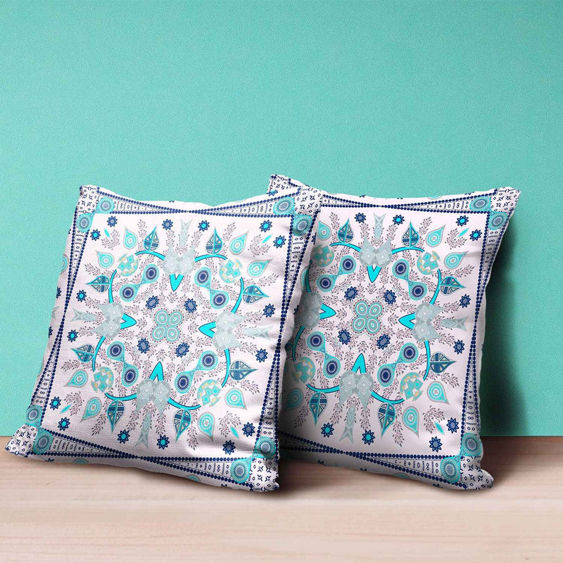 16" X 16" Light Blue Blown Seam Floral Indoor Outdoor Throw Pillow