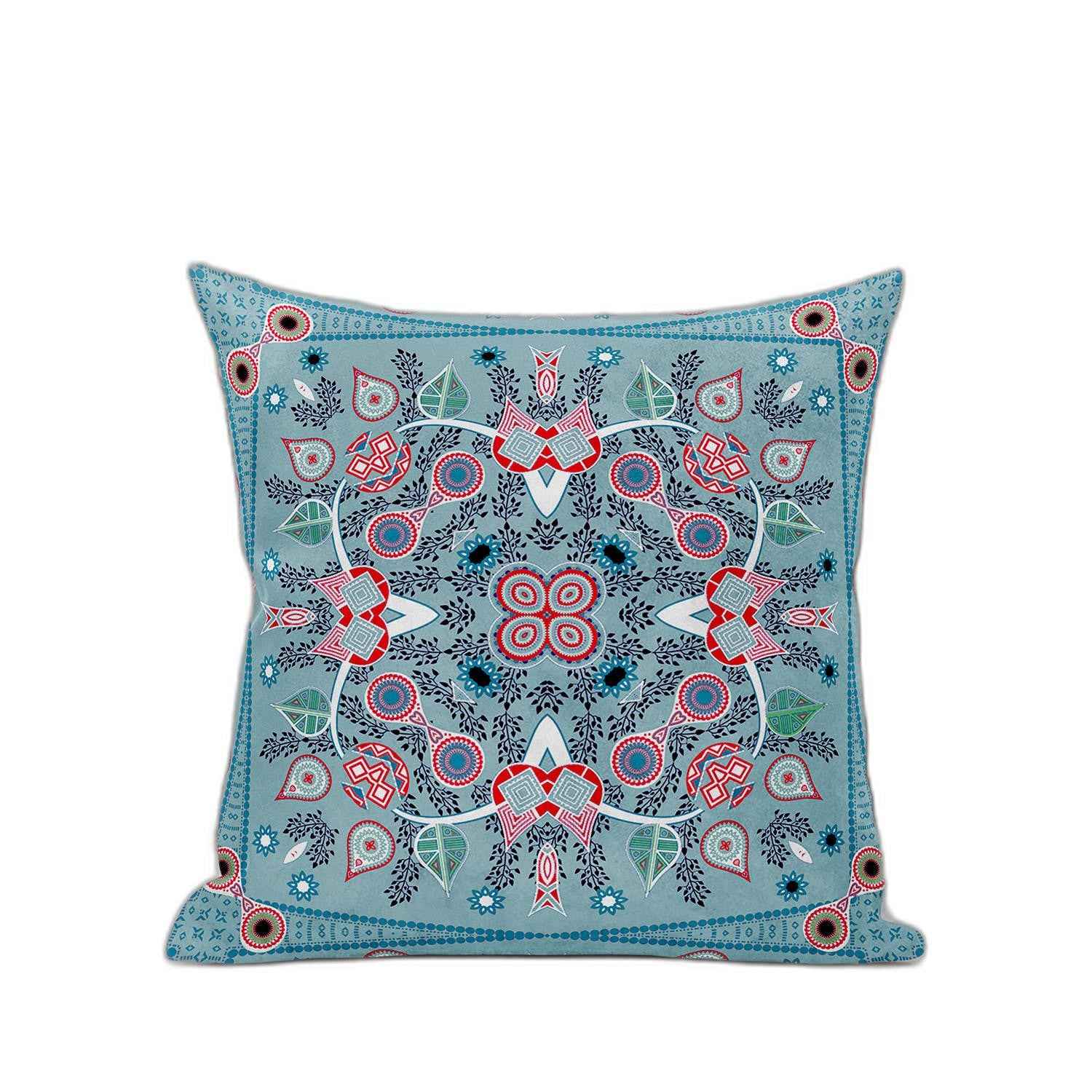 18" X 18" Muted Red Blown Seam Floral Indoor Outdoor Throw Pillow