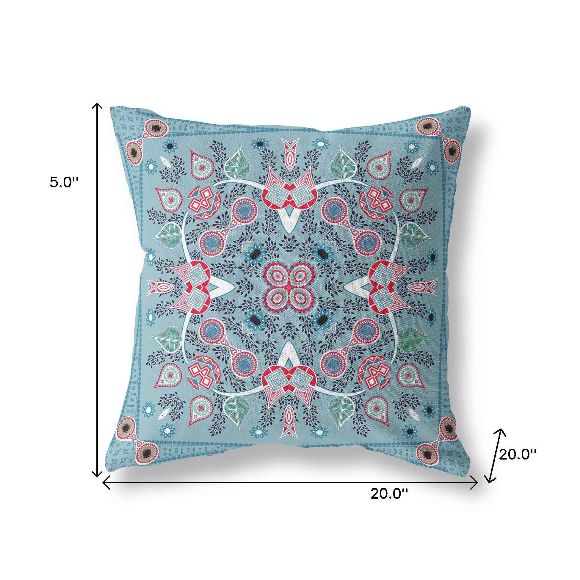 20" X 20" Muted Red Blown Seam Floral Indoor Outdoor Throw Pillow