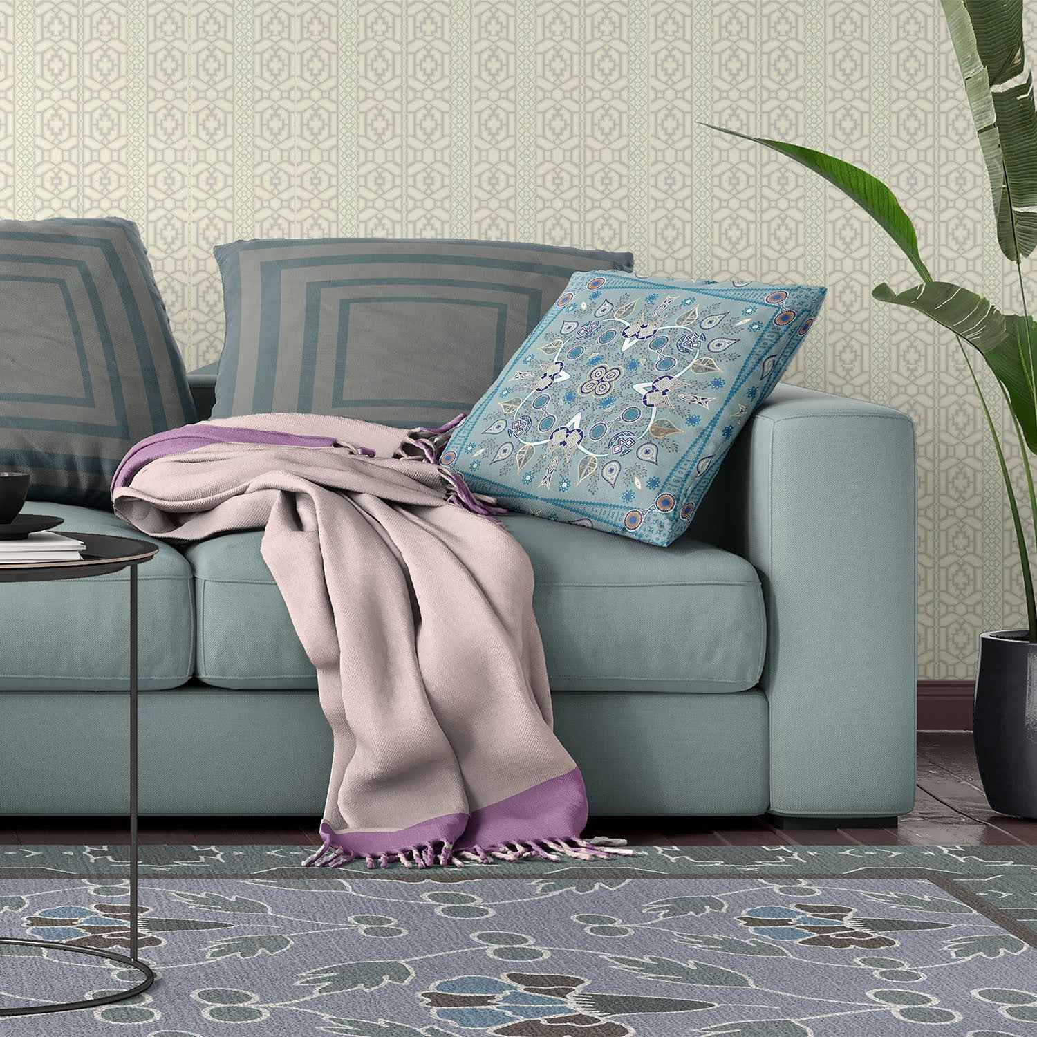 16" X 16" Muted White Blown Seam Floral Indoor Outdoor Throw Pillow