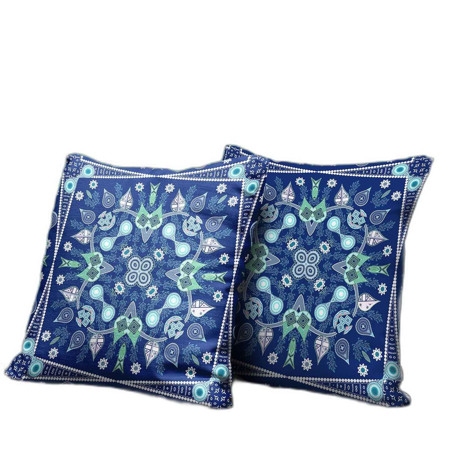 20" x 20" Midnight Blue Blown Seam Paisley Indoor Outdoor Throw Pillow