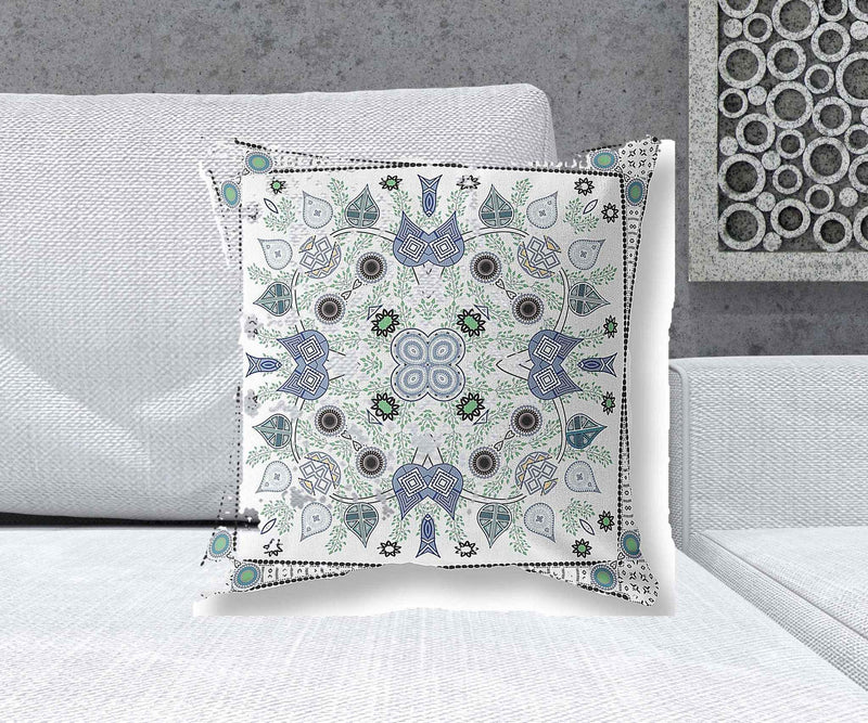 20" x 20" Blue and Off White Blown Seam Paisley Indoor Outdoor Throw Pillow