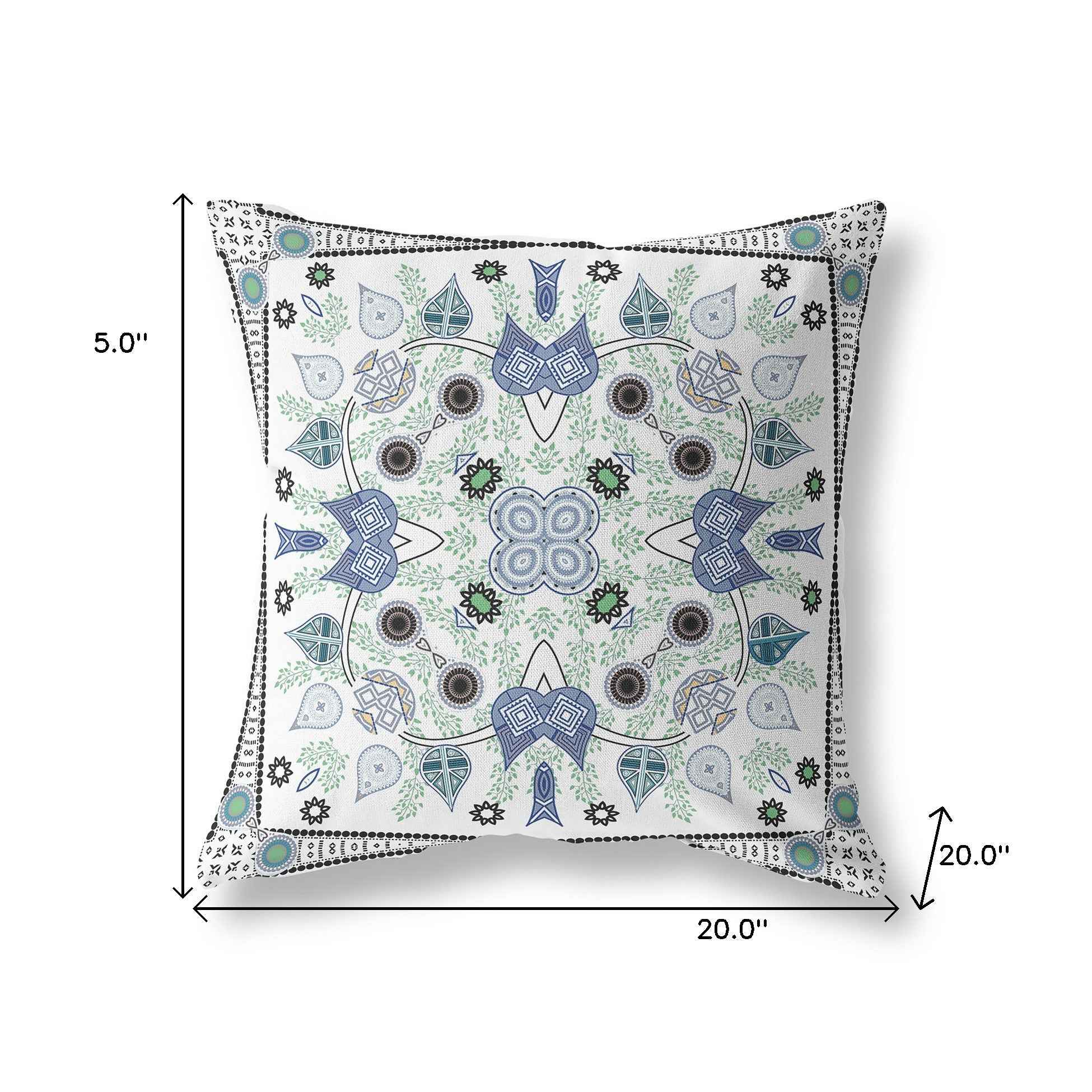 20" x 20" Blue and Off White Blown Seam Paisley Indoor Outdoor Throw Pillow