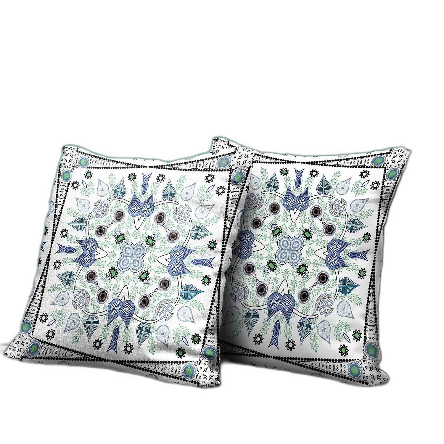 20" x 20" Blue and Off White Blown Seam Paisley Indoor Outdoor Throw Pillow