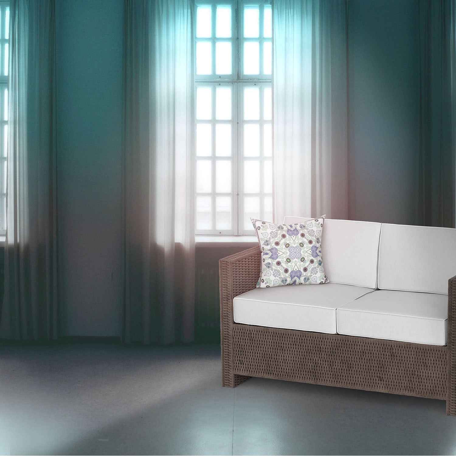 16" x 16" Blue and Off White Blown Seam Paisley Indoor Outdoor Throw Pillow