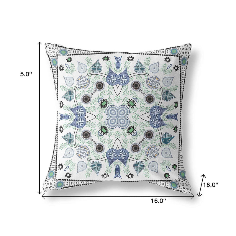 16" x 16" Blue and Off White Blown Seam Paisley Indoor Outdoor Throw Pillow