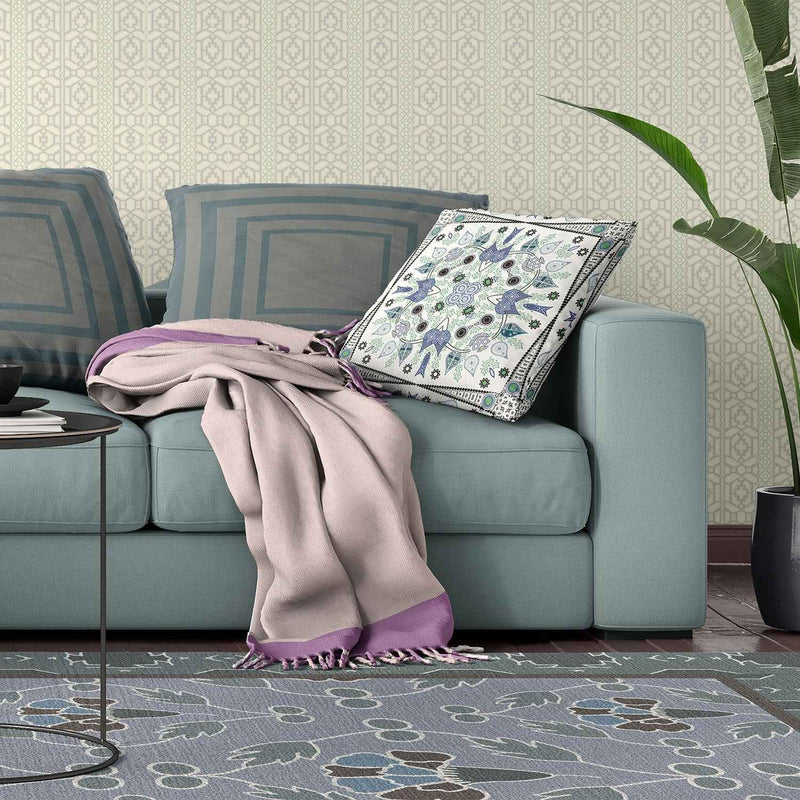 16" x 16" Blue and Off White Blown Seam Paisley Indoor Outdoor Throw Pillow