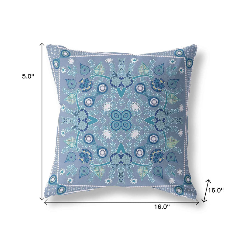 16" X 16" Muted White Blown Seam Floral Indoor Outdoor Throw Pillow