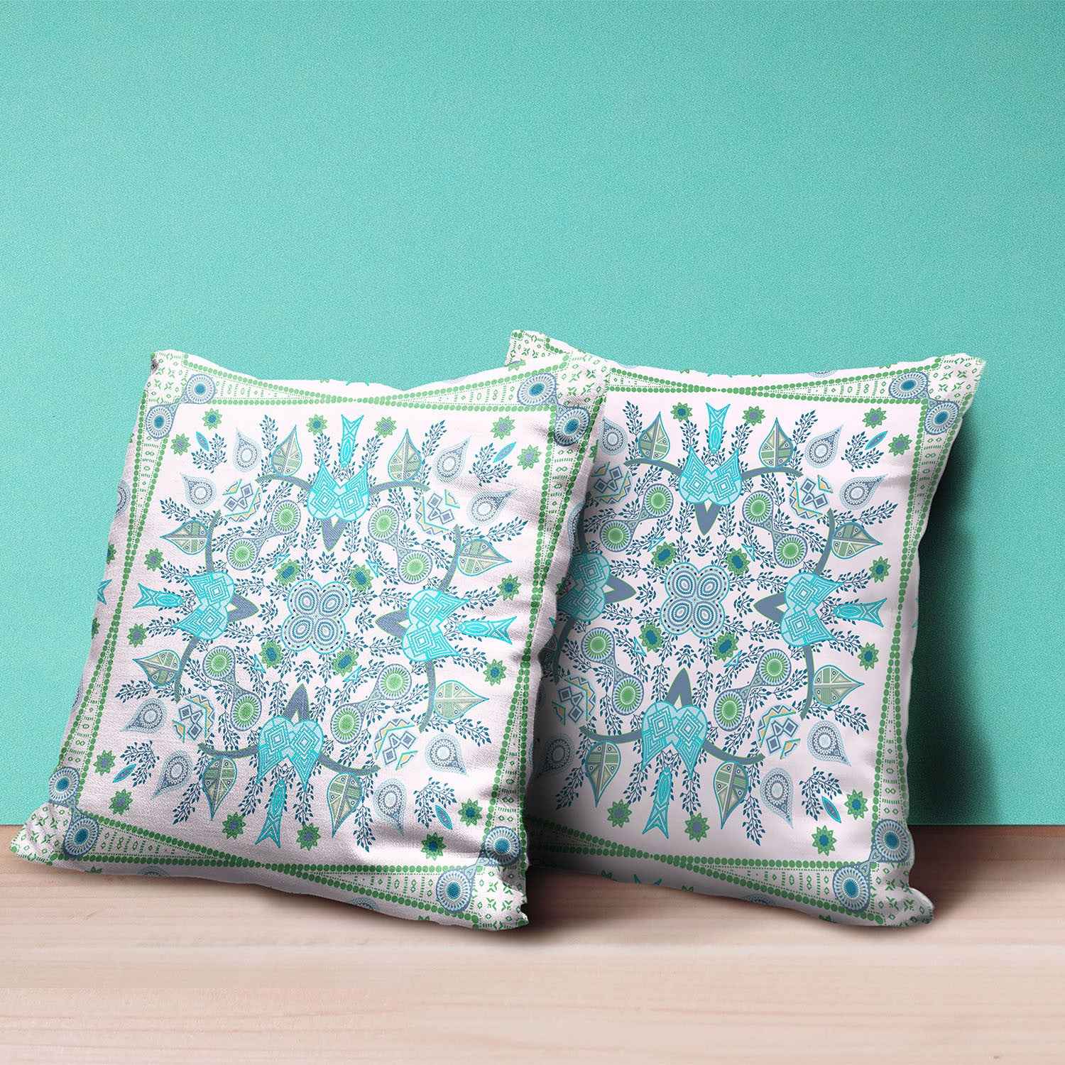 20" X 20" White And Green Blown Seam Floral Indoor Outdoor Throw Pillow