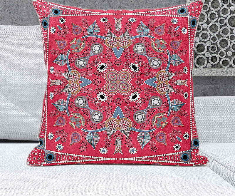 26" x 26" Red Blown Seam Paisley Indoor Outdoor Throw Pillow