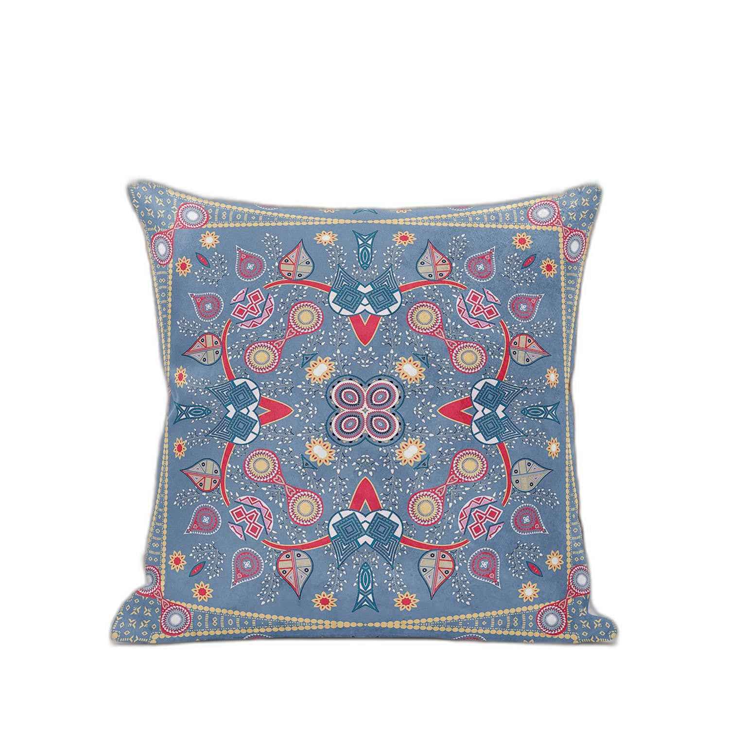 16" X 16" Purple And Gold Blown Seam Floral Indoor Outdoor Throw Pillow