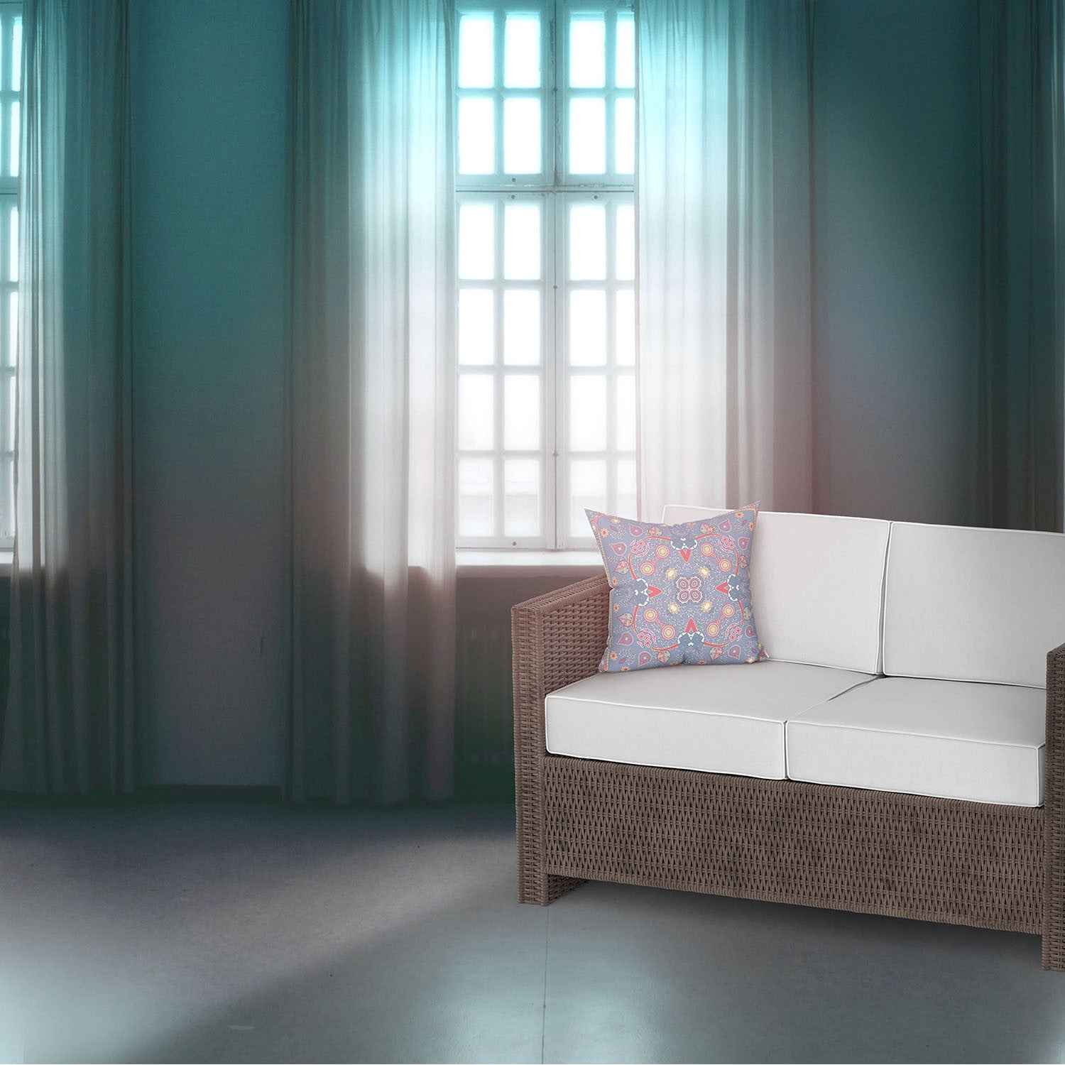 16" X 16" Purple And Gold Blown Seam Floral Indoor Outdoor Throw Pillow