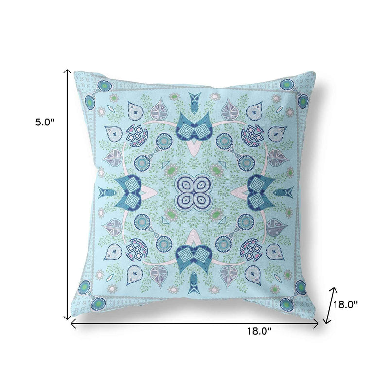 18" X 18" Light White Blown Seam Floral Indoor Outdoor Throw Pillow